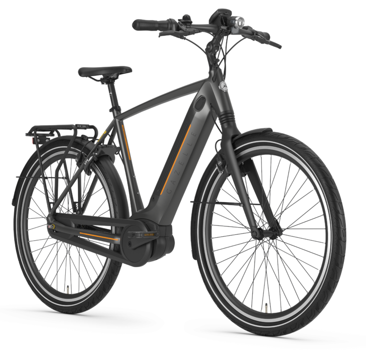 Gazelle Ultimate C8 Plus HMB Connect 2021 Heren Grijs Mat Gazelle Elektrische Fietsen Voorkant